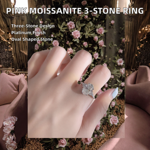 925 Silver Platinum Plated Pink Moissanite Three Stone Half <b>Moon</b> 2ct Oval Classic Crown <b>Ring</b> for Women's Wedding Engagement - Product Image 2