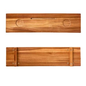 Bandeja de madera para bañera, rectangular, de madera maciza, con portavasos, para relajarse en el baño - Product Image 3