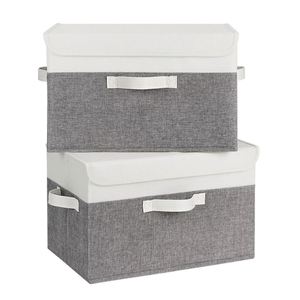 Pack of 2 Decorative Storage <b>Boxes</b> with Lids for Shelves Lidded Fabric Baskets for Organising Clothes - Product Image 1
