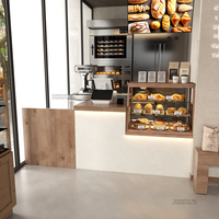 Fabrik-OEM-Design Holz-Bäckerei-Ausstellungsregal Maßgefertigtes Brotregal Glas-Gebäckvitrine mit LED-Streifen Ladeneinrichtung