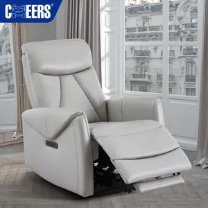 MANWAH CHEERS电动真皮零重力躺椅沙发，带电动头枕和客厅usb-c端口