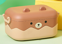 Boîte à bento pour enfants avec visière en forme d'animal mignon, compatible micro-ondes, en PP, motifs ours, lapin, canard, poussin, avec fourchette, cuillère et fermeture à clip.