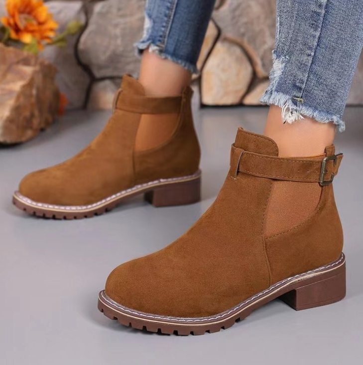 Autumn Winter Women's Elastic Belt Ankle Boots New European American Style Square Heel Short Design Comfortable Shoes In Stock