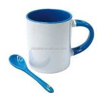 Tasse à café décorative en céramique, pour verre intérieur, de haute qualité, avec housse, cuillère à manche, pour Sublimation, 10 pièces, 11 oz