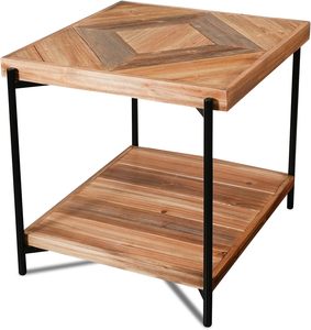 Support d'exposition <span class=keywords><strong>en</strong></span> <span class=keywords><strong>bois</strong></span> de <span class=keywords><strong>sapin</strong></span> et métal - Table d'appoint carrée à 2 niveaux pour la <span class=keywords><strong>décoration</strong></span> du salon et du bureau - Product Image 1