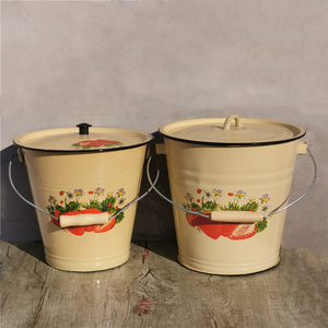 Seau à eau rond en émail blanc vintage de 28cm avec couvercle de haute qualité pour la cuisson - Product Image 5