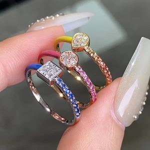 Anillo Xinfly Au750 de Diamante Natural y Oro de 18K con Esmalte de Zafiro de Colores Arcoíris, Joyería de Moda, Regalo para Mujer, Boda, Fiesta - Product Image 1