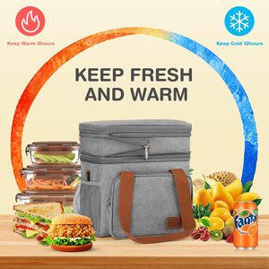 Large Capacity 17L Expandable Double Deck Insulated Lunch Bag Leakproof Reusable Cooler Tote Box with Shoulder Strap for Work - Product Image 4