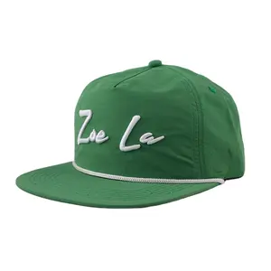 โรงงานราคา Custom หมวกไนลอนแบน Brim Snapback หมวกเชือกขอบ3D เย็บปักถักร้อยโลโก้ Snapback Cap