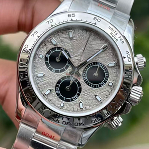Reloj Cronógrafo Mecánico Automático de Estilo Lujoso para Hombre, Esfera con Patrón de Meteorito Plateado, Acero Inoxidable, Casual de Negocios - Product Image 1