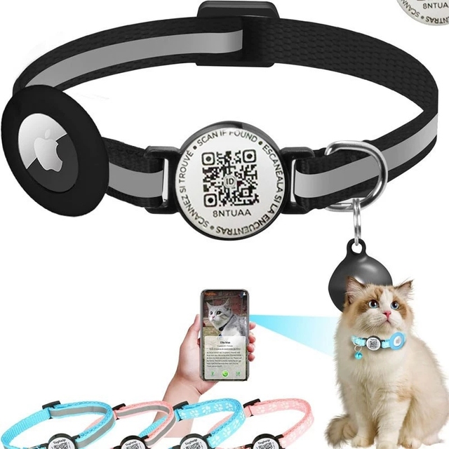 Pet Cat GPS Apple Tracking Dog Collar With Holder Reflective Cat Collar With Bell Ring Locator Pet Accessories airtag Holder