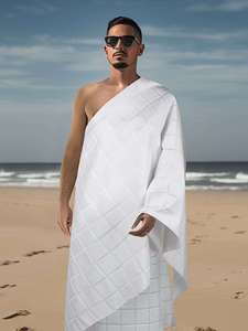 Elegante Abaya Blanca de Poliéster para Mujer, Color Sólido, Transpirable, Uso Diario, Corte Regular, Ropa Tradicional Musulmana - Product Image 3