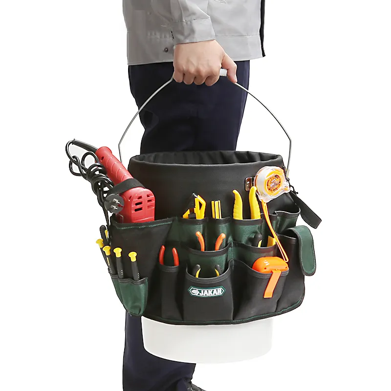 Heavy duty bucket multi pocket convenient foldable durable builder car wash gardener 1680D tool organizer tote bag