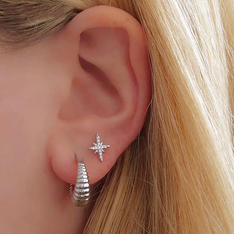 New high quality 925 sterling silver pave cz dainty delicate women tiny jewelry North star stud earring
