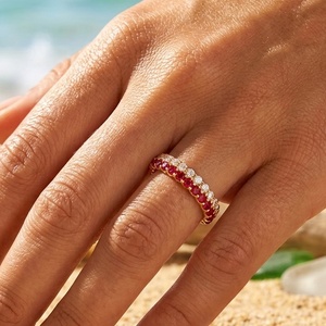 Elegante Anello a Doppio Strato in <span class=keywords><strong>Argento</strong></span> <span class=keywords><strong>925</strong></span> per Donna, Gioiello con Gemme, Placcato Oro Champagne, Diamante Bicolore, Zircone, Corindone Rosso - Product Image 2