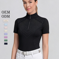 Vêtements d'équitation personnalisés OEM ODM en strass pour l'équitation, chemise à manches courtes en pierre de cristal, sous-vêtement de base pour l'entraînement