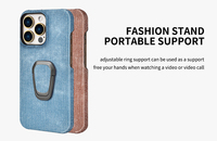 Coque de téléphone en cuir PU personnalisée pour iPhone 15 Pro Max Patchwork Denim Motif Protection résistante à l'eau Antichoc Inclus