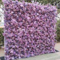 DKB mur de fleurs en tissu enroulable fait à la main personnalisé (avec support) 5d violet soie rose enrouler mur de fleurs 8ft8ft