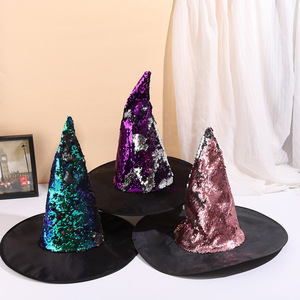 Sombreros de Bruja Clásicos con Cuentas de Tela, Accesorios de Disfraces de Halloween para Decoración - Product Image 1