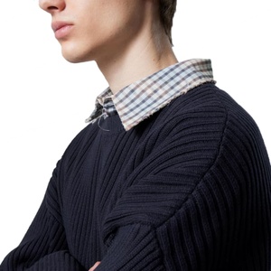 Pull en coton côtelé à manches longues pour homme, coupe ample, avec logo personnalisé et poignets vieillis, collection printemps, vente en gros - Product Image 4