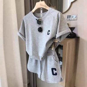 Ensemble décontracté pour femmes en lavande, t-shirt à manches courtes avec poche, short à jambes larges, tricot en coton, tenue d'été en deux pièces - Product Image 4