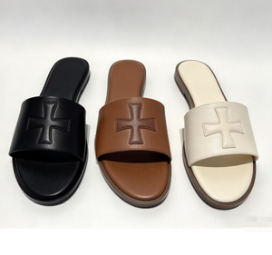 Sandalias planas de cuero genuino para mujer, con punta abierta, diseño cruzado, color sólido, antideslizantes, bonitas, color rosa caramelo, para verano. - Product Image 1