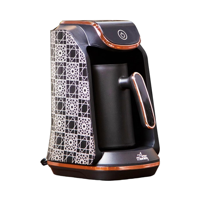 Any Morning 4 Cup Electric Turkish Coffee Maker 8 oz Small Machine Auto Shut Anti-Overflow Sound Alarm Safety Features Plastic
