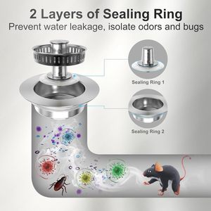 TEMU E-commerce Hot Sell 3-In-1 All Metal Stainless Steel Modern Pop-Up <strong>Sink</strong> <strong>Plug</strong> Odor Filter Anti-Clogging Kitchen <strong>Sink</strong> - Product Image 4