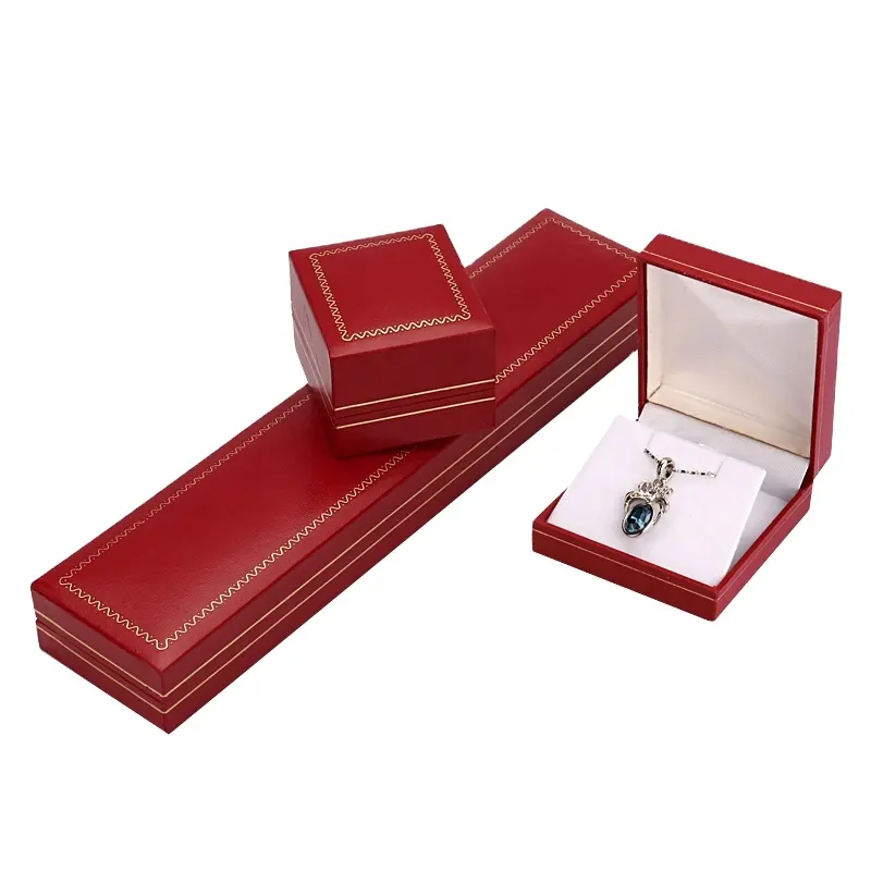 Luxe Custom Logo Rode Kleur Eco Papier Plastic Sieraden Verpakking Voor Ring Ketting Armband Sieraden Set Doos