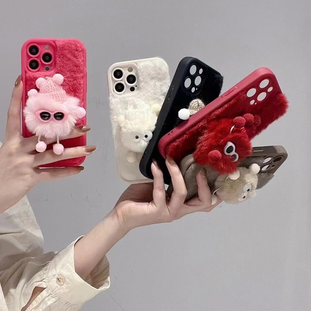Popular Ladder Plush Anti-fall Protective Shell for Iphone X XS XR 3D Creative Plush Doll Mobile Phone case for Iphone 13 PROMAX