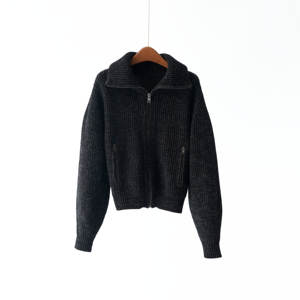 2025 hiver nouveauté 100% laine tricoté Cardigan demi <span class=keywords><strong>col</strong></span> <span class=keywords><strong>roulé</strong></span> fermeture éclair décontracté manteau femmes vêtements fabricants - Product Image 2