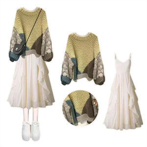 Pull à col rond de style nouveau, à blocs de couleur, ample, tendance, pull personnalisé, pull de niche, mode de rue, haut - Product Image 4