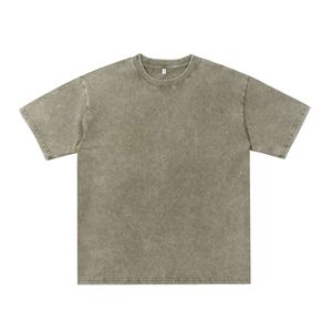 T-shirt en molleton délavé pour homme, style rétro américain, effet flocon de neige, coupe ample et oversize, col montant, infroissable, en coton pur et écologique - Product Image 3