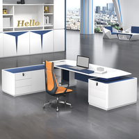 Escritorio Ejecutivo en Forma de L de Lujo con Acabado Lacado, Diseño Moderno, MDF Modular, Juego de Mesa y Silla de Oficina Saludable, Cajonera Personalizable