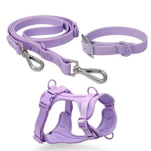 Lüks ayarlanabilir neopren yumuşak PVC silikon köpek koşum tasma seti özel Logo kişiselleştirilmiş spor stil Pet yürüyüş kiti su geçirmez - Product Image 1