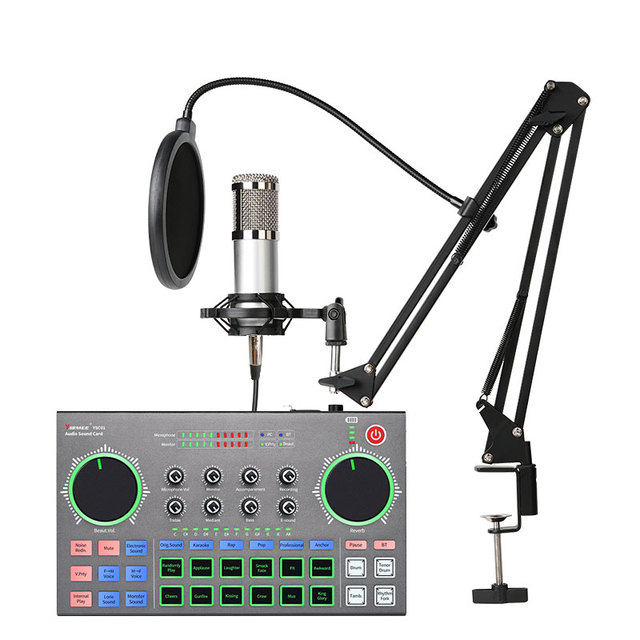 Professional Desktop Wired Condenser Microphone USB Sound Card Noise Cancelling Metal Construction for Live Skype Gaming