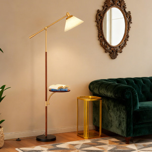 Modern Brass Floor <b>Lamp</b> With <b>Shelf</b> Adjustable Height LED Light Source E27 Base For Living Room Bedroom Sofa Side - Product Image 1
