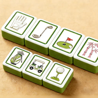 En gros, Jeux de tuiles de Mahjong en acrylique de luxe, à motif de clubs de golf, thème vert, style Mahjong américain, anti-décoloration, pour le divertissement