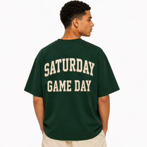 T-shirt unisexe Hoops & Hangouts pour le jour du match du samedi, col rond, manches courtes, vert, vêtement de basketball, imprimé, coupe décontractée - Product Image 4