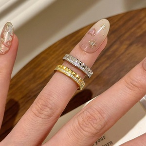 Anillo de Cola Wenchi de Plata de Ley S925, Medio Diamante, Medio Liso, Patrón de Rejilla de Diamantes, Exquisito, de Alta Gama, Moda China, IGI - Product Image 2