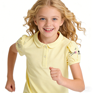 Polo per Bambine <span class=keywords><strong>con</strong></span> Colletto Picot in Cotone, Maglietta a Maniche Corte <span class=keywords><strong>con</strong></span> Stampa Animale per Uso Quotidiano Casual - Product Image 4