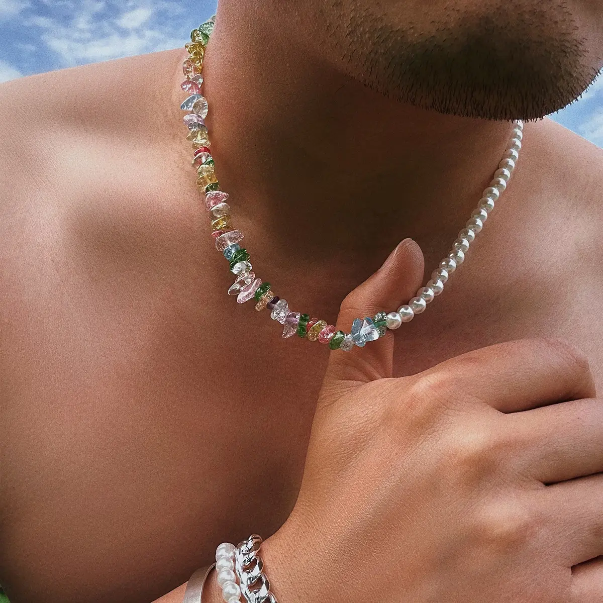 Bestone Collier de perles colorées Hip Hop personnalisé pour hommes