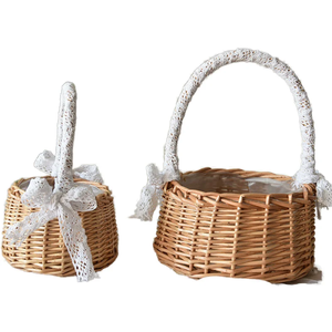 Organizzatore di salice naturale a cerchio ovale fatto a mano Set di cesti piccoli intrecciati con manico in <span class=keywords><strong>vimini</strong></span> <span class=keywords><strong>nero</strong></span> grande per regalo - Product Image 1