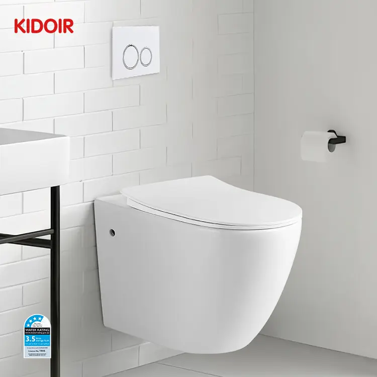 Kidoir Oem banheiro suspenso fixado na parede, vaso sanitário suspenso de cerâmica para lavagem de água, vaso sanitário suspenso na parede