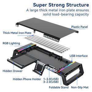 ขาตั้งจอ RGB แบบพับได้ พร้อมลิ้นชัก สำหรับเล่นเกมส์ แล็ปท็อป ระบายความร้อนด้วยอากาศ ขนาด 19 นิ้ว ไม่มีพัดลม วัสดุอะลูมิเนียมและพลาสติก รุ่น T1 - Product Image 4