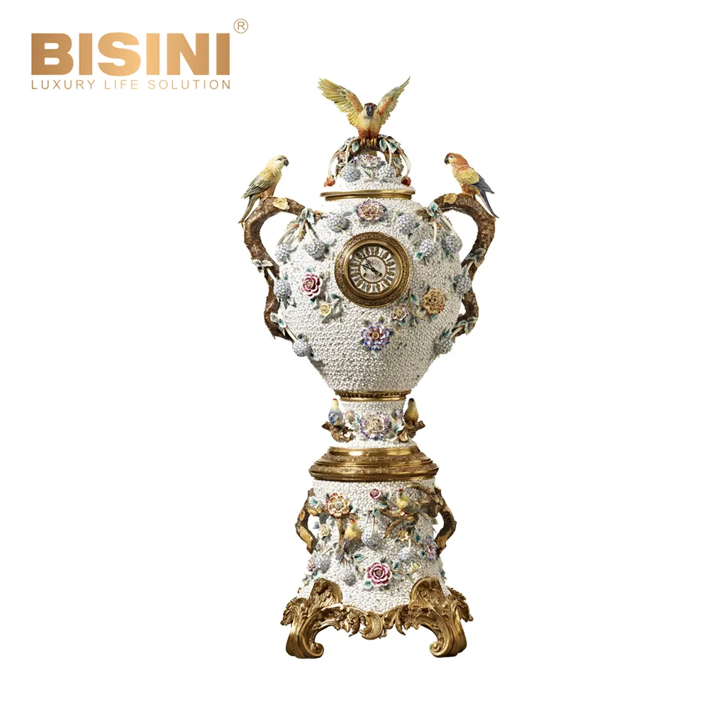 Da collezione e Prezioso Stile Francese Fiori e Uccelli Porcellana Rame Orologio A Pendolo Fiori Colorati Forma Trofeo Orologio Da Pavimento