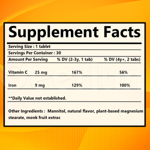 Comprimés à croquer de Vitamine C et Fer de haute qualité pour enfants – Complément alimentaire pour soutenir la santé immunitaire – Comprimés fondants de Fer pour enfants – Saveur OEM ODM - Product Image 4