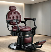 Nouvelle arrivée, chaise de barbier hydraulique de qualité supérieure, cadre en métal noir antique bordeaux, pour salon de coiffure