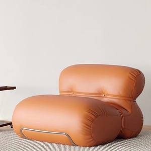 Sillón de Cuero Naranja, Sillón Individual Acolchado, Sala de Estar, Asiento de Diseño Moderno y Minimalista - Product Image 1