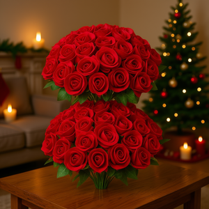 Ramo de Rosas Rojas Artificiales Realistas de 60 Piezas para Decoración Navideña del Hogar - Product Image 2